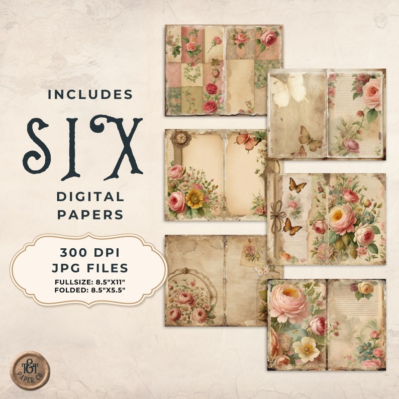 Nature Junk Journal Shabby Chic Digital Paper Garden Floral, 6 ...