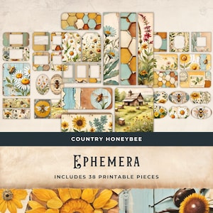 Country Bee Ephemera honey bee Junk Journal Honeybee Garden Nature Printable Tags Digital Ephemera vintage printable tags - vol1 11x8.5