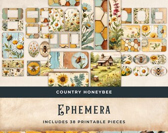 Country Bee Ephemera honey bee Junk Journal Honeybee Garden Nature Printable Tags Digital Ephemera vintage printable tags - vol1 11x8.5