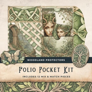 Woodland Elf Protector Junk Journal Folio Pocket kit busta caricata Forest Fairies Garden Nature Printable Pocket - vol1 11x8.5