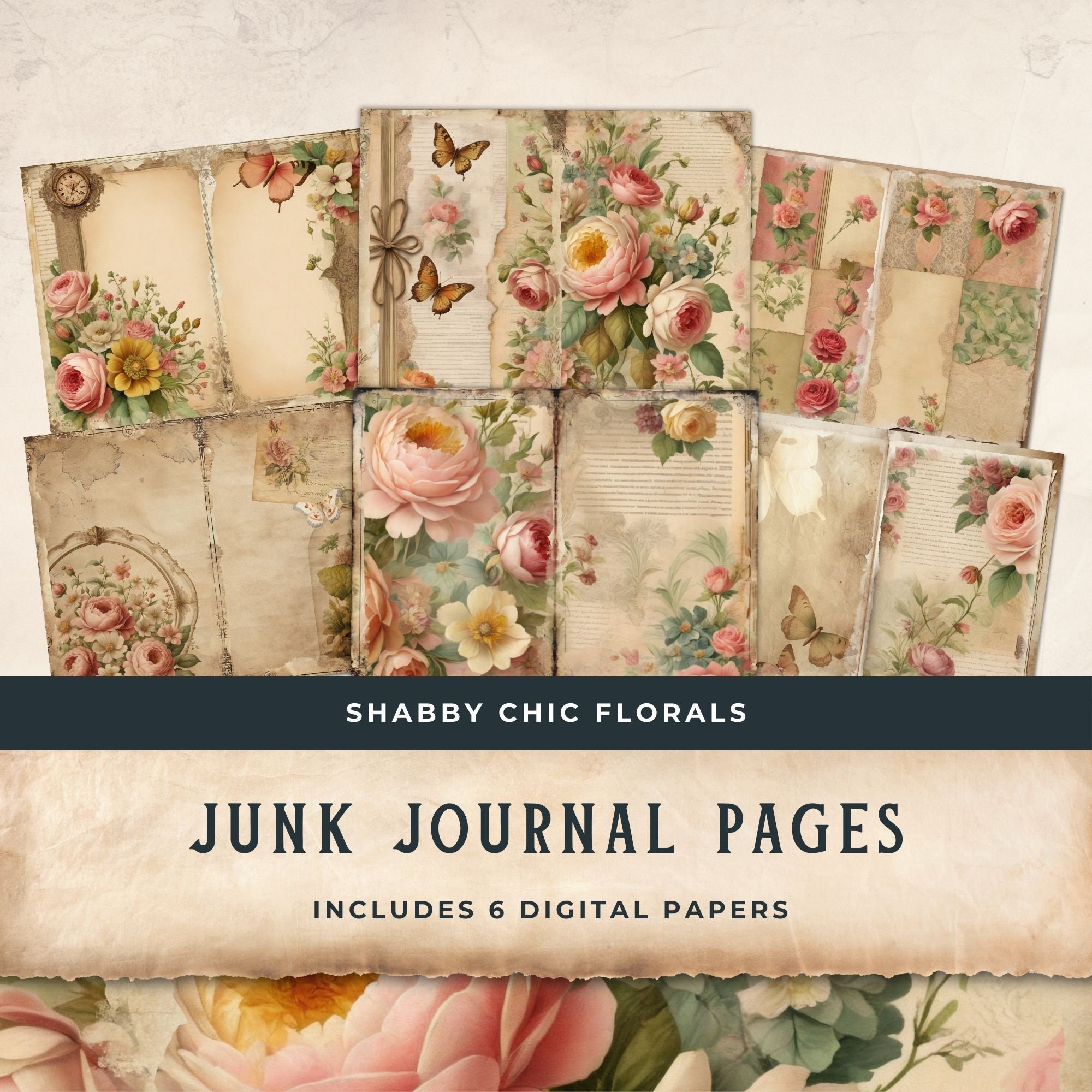Nature Junk Journal Shabby Chic Digital Paper Garden Floral, 6 ...