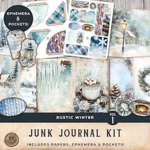 Rustikt vinterskräpjournalkit - Mysiga vinterpapper Juljournal snöig skogssaga utskrivbart kit digital nedladdning vol1 - 11x8.5