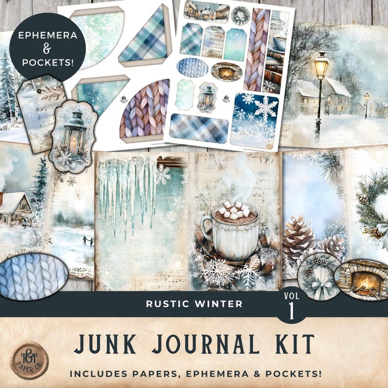 Rustic Winter Junk Journal Kit - Cozy Winter Papers Christmas Journal ...