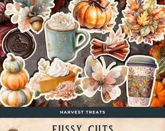 Harvest Treats Fussy Cuts Pumpkin Spice Junk Journal Printable Digital Ephemera fall Thanksgiving tea journal autumn scraps - vol1 11x8.5