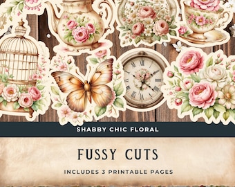 Shabby Chic Fussy Cuts Vintage Junk Journal Kit Element Quilt floral viktorianischen druckbare digitale Ephemera fussycut - vol1 11x8.5