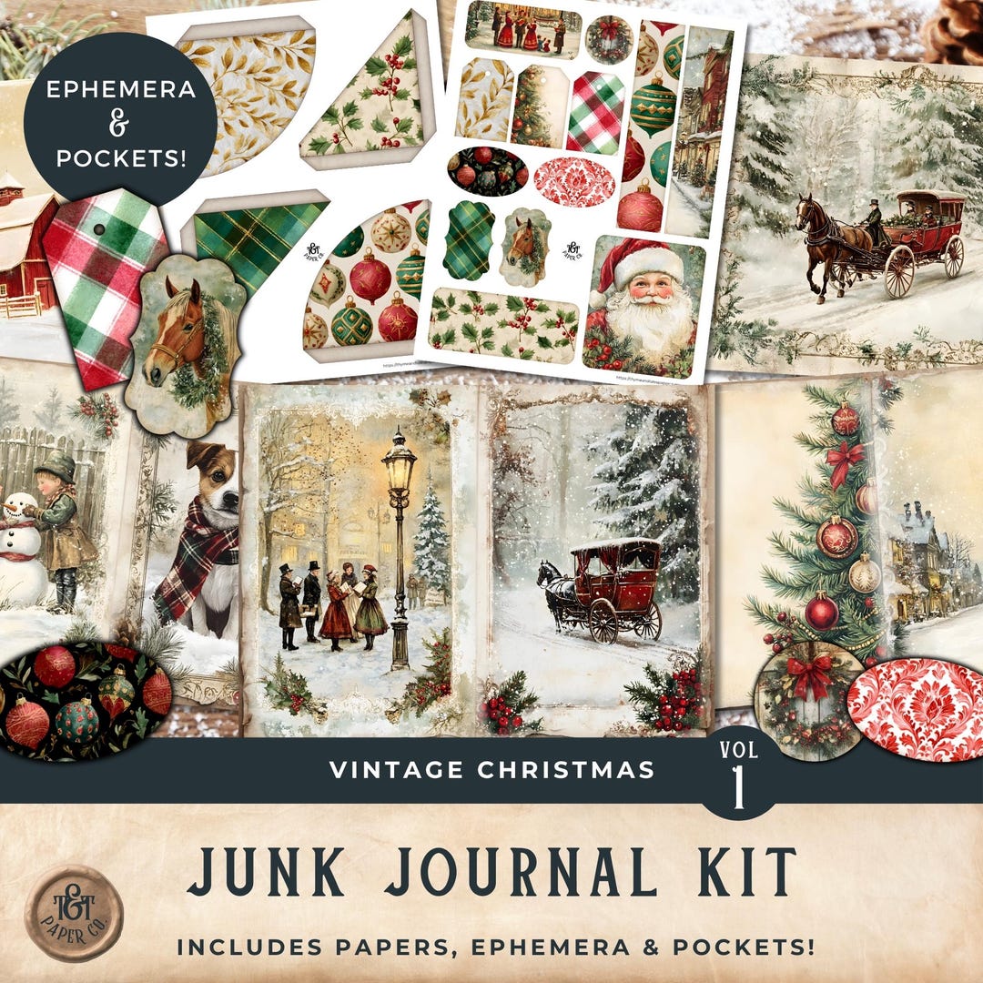 Vintage Christmas Junk Journal Kit - Holiday Traditional Classic ...