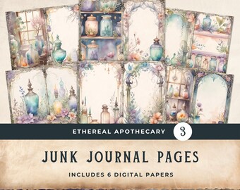 Apothecary Junk Journal Pages Herbal Grimoire Victorian Apothecary Journal Potions Garden Nature Printable Digital Scrapbook - vol3 11x8.5