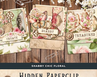 Shabby Chic Hidden Paperclips, 3 kits, loaded pocket, Floral quilt, loaded pocket, vintage journal, junk journal kit digital download 11x8.5
