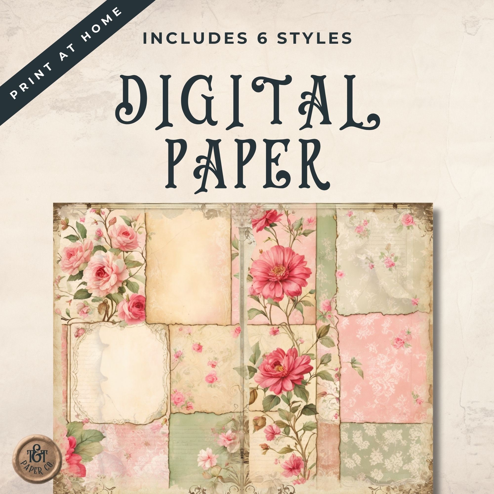 Shabby Chic Junk Journal Garden Digital Paper Floral, 6 Printable ...