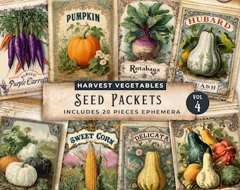 Vintage Harvest Vegetable Seed Packets Ephemera, junk journal collage sheet digital seed packet garden printable ephemera - vol4 11x8.5