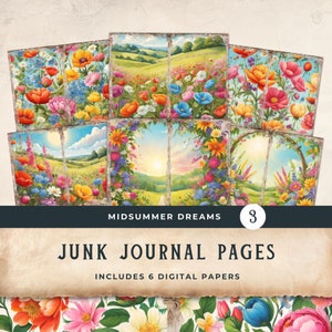 Midsummer Junk Journal Pages Brilhantes Peônia Florais Jardim Diário Summer Goddess Journal Pages Imprimível Digital Paper Scrapbook -vol3 11x8.5
