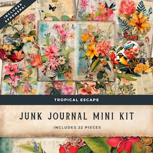 Tropical Junk Journal Mini Kit Summer Scrapbook exotic Ephemera bold botanical journal paradise vacation tiki kit digital download  - 11x8.5