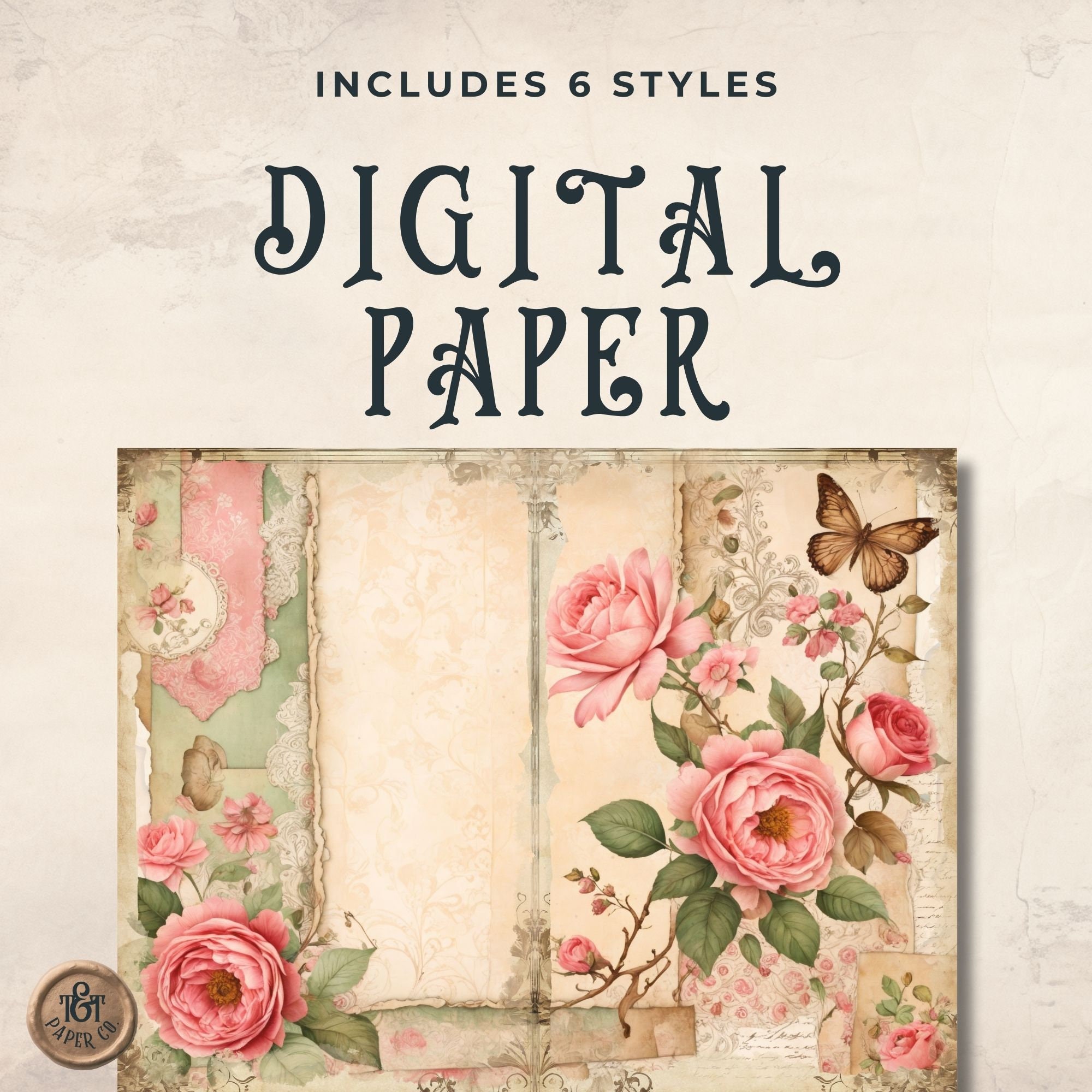 Shabby Chic Junk Journal Garden Digital Paper Floral, 6 Printable ...
