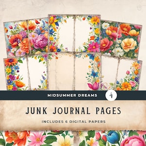 Midsummer Junk Journal Pages Brilhantes Peônia Florais Jardim Diário Summer Goddess Journal Pages Imprimível Digital Paper Scrapbook -vol4 11x8.5