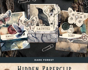 Dark Forest Hidden paperclips, 3 kits, geladen zak, Gothic Ephemera, Forest Journal, Halloween junk Journal Kit digitale download - 11 x 8,5