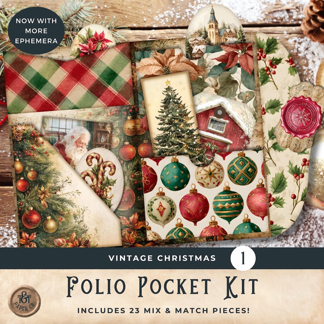 Vintage Christmas Folio Junk Journal - Loaded Pocket Classic Christmas ...