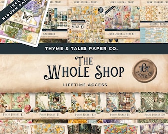 Entire Shop Bundle Junk Journal, lifetime access pass, Entire Shop, Junk journal kit, Downloadable Pages, Crafting Papers, printable bundle