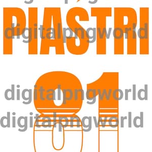 Könnte beinhalten: Orangefarbene und weiße Rennnummer "01" mit dem Wort "PIASTRI" darüber.