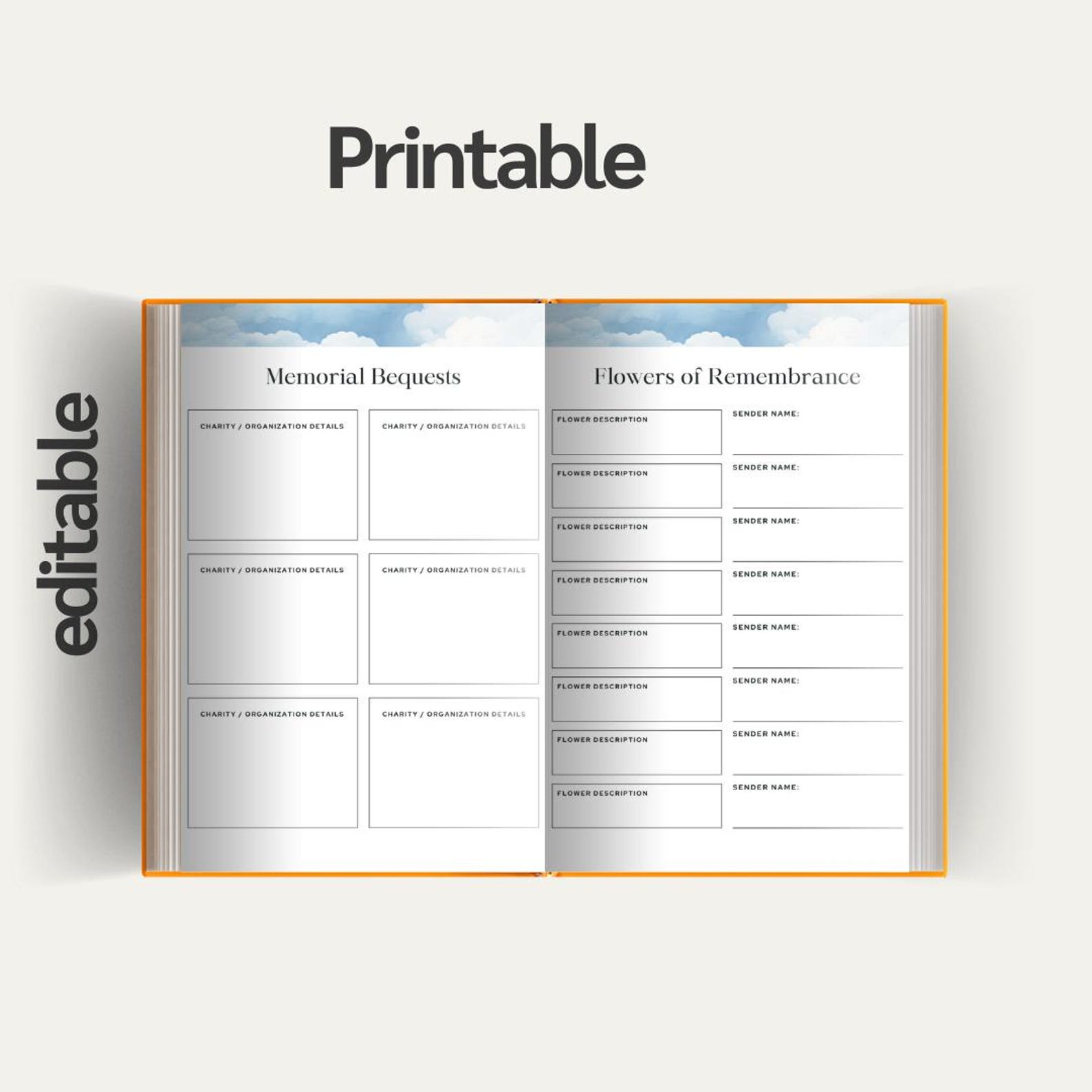 Editable Funeral Guest Book Template Celebrating the Life of Funeral ...