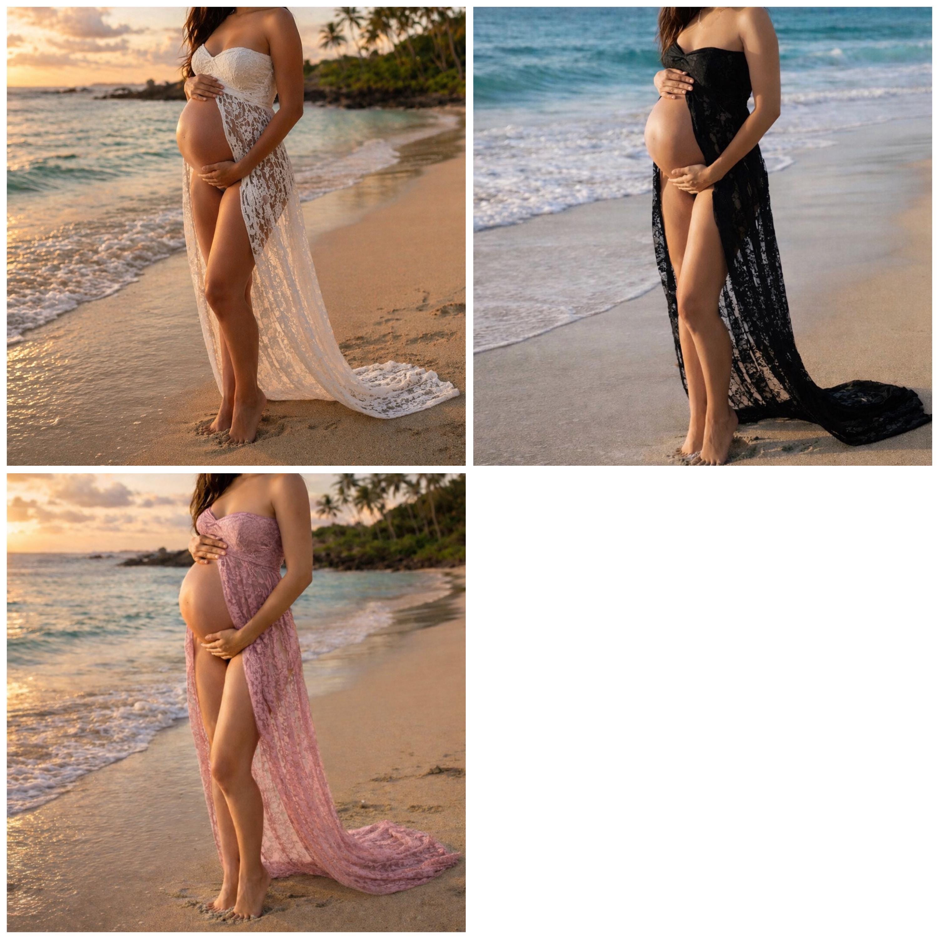 ZIUMUDY Maternity Floral Lace Wedding Dress - V-Neck Long Dress For Baby Showers & Maternity Photos