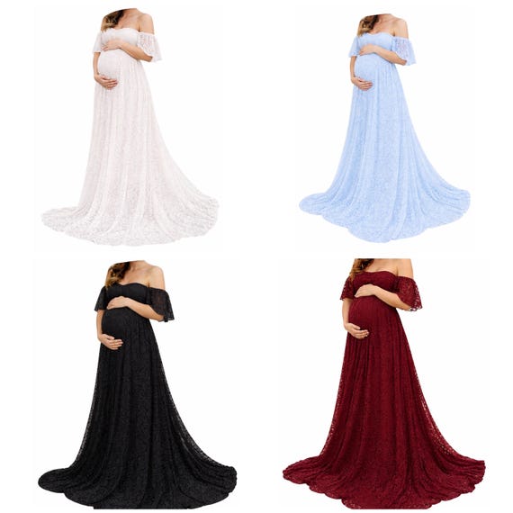 open lace maternity dress Ivory Lace Off Shoulder Maternity Photoshoot Gown/Dress