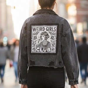 Omarbetad överdimensionerad svart kort jacka: Weird Girls Club Punk Goth (storlek liten till stor)