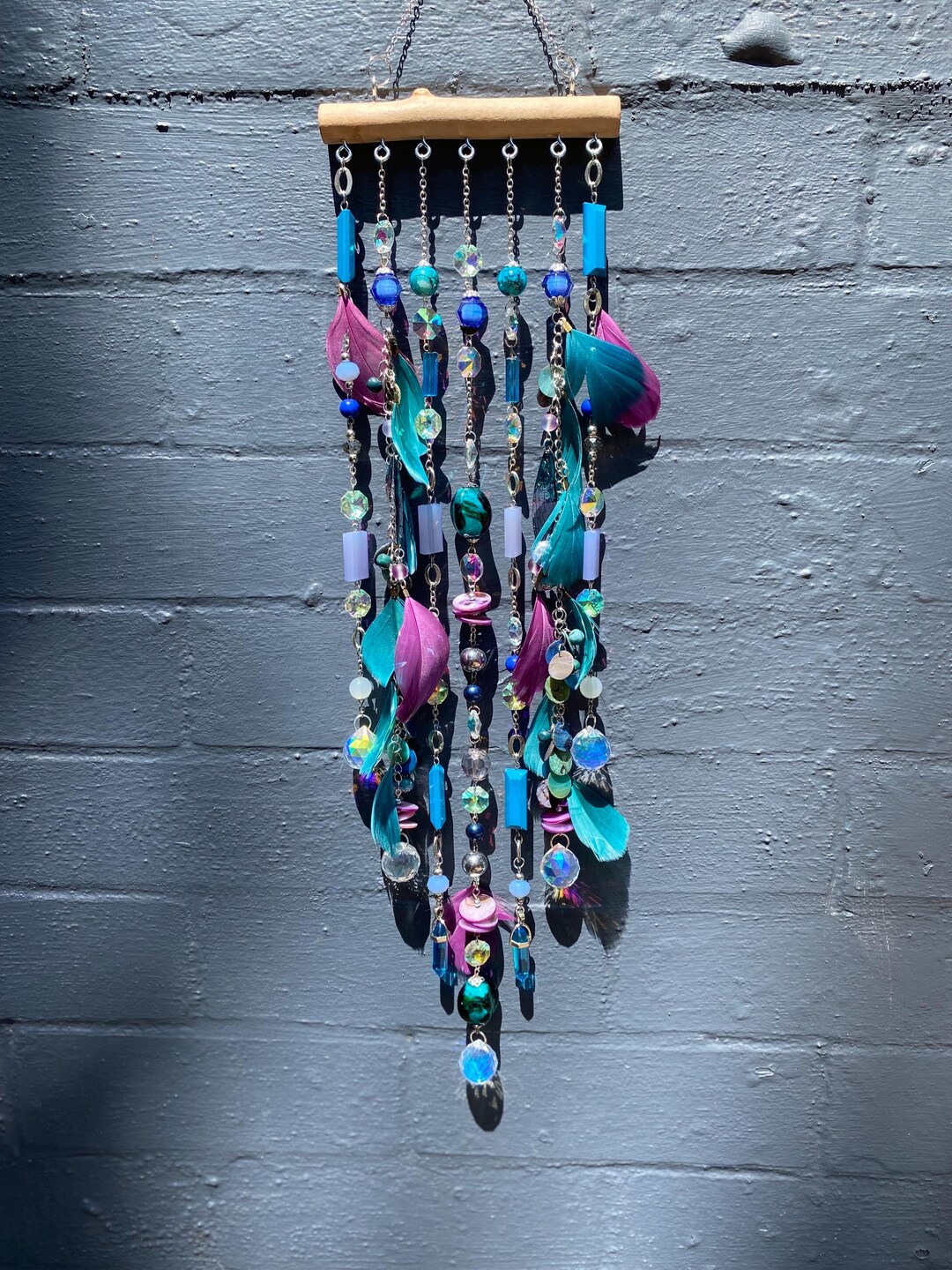 Purple and Teal Upcycled Beaded Suncatcher Wall Hanging - OOAK, Shabby ...