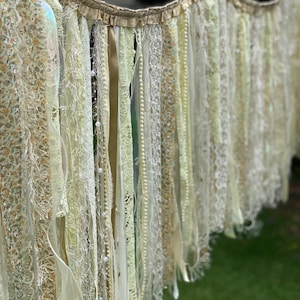 Lemon Yellow and Gold Fabric, Lace & Ribbon Shabby Chic Boho Garland, Curtain, Valance, Wall hanging, Garden Party, Celebration, Easter