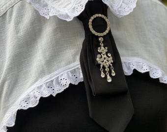 Upcycled Statement Necktie Black with Silver Diamontes