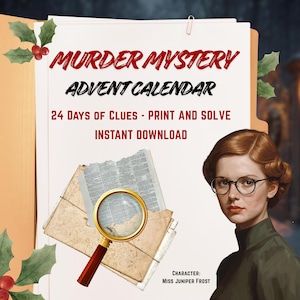 Printable Murder Mystery Advent Calendar 2026 | Cozy Paper Detective Game for Adults | Bookish True Crime Christmas Countdown DIY Gift