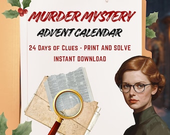Printable Murder Mystery Advent Calendar 2025 | Cozy Paper Detective Game for Adults | Bookish True Crime Christmas Countdown DIY Gift