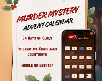 Calendario de Adviento de Misterio y Asesinato 2025 / Cuenta atrás navideña de detectives acogedores para fans de Sherlock Holmes y amantes del misterio y crímenes reales / Regalo para amantes de la lectura