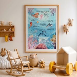 Ocean Affirmation Poster – Sea Life Watercolor Art, Positive Kids Decor (Digital Download)