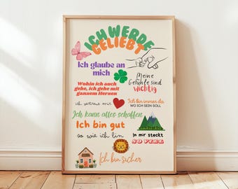 Digitales Kinder Affirmationen Poster – Liebevolle Selbstvertrauen-Sprüche fürs Kinderzimmer
