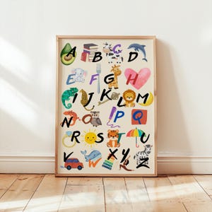 Alphabet-Poster mit Tieren für Kinder - Lehrreiche ABC-Wandkunst, druckbare Lernkarte für Kleinkinder, Vorschul- & Kinderzimmerdekoration