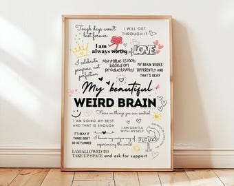 Neurodivergent Affirmations Poster, My Weird Brain Art
