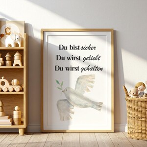Du bist sicher Poster - Christliches Wandbild mit Taube und Zweig (Digital Nedladdning) bild 3