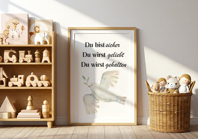 Du bist sicher Poster - Christliches Wandbild mit Taube und Zweig (Digital Nedladdning) bild 3