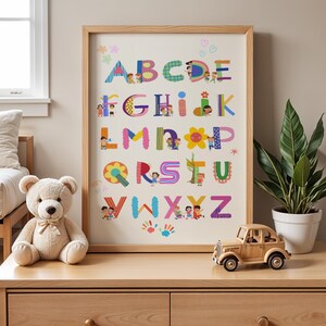 Art mural alphabet, affiche ABC pour enfants, impression alphabet, apprentissage des lettres, ABC préscolaire, alphabet Montessori, tableau d'apprentissage précoce, cadeau pour enfant
