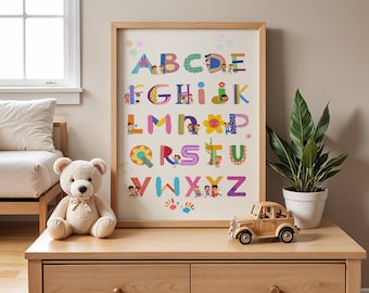 Colorful Alphabet Poster - Playful ABC Nursery or Classroom Decor