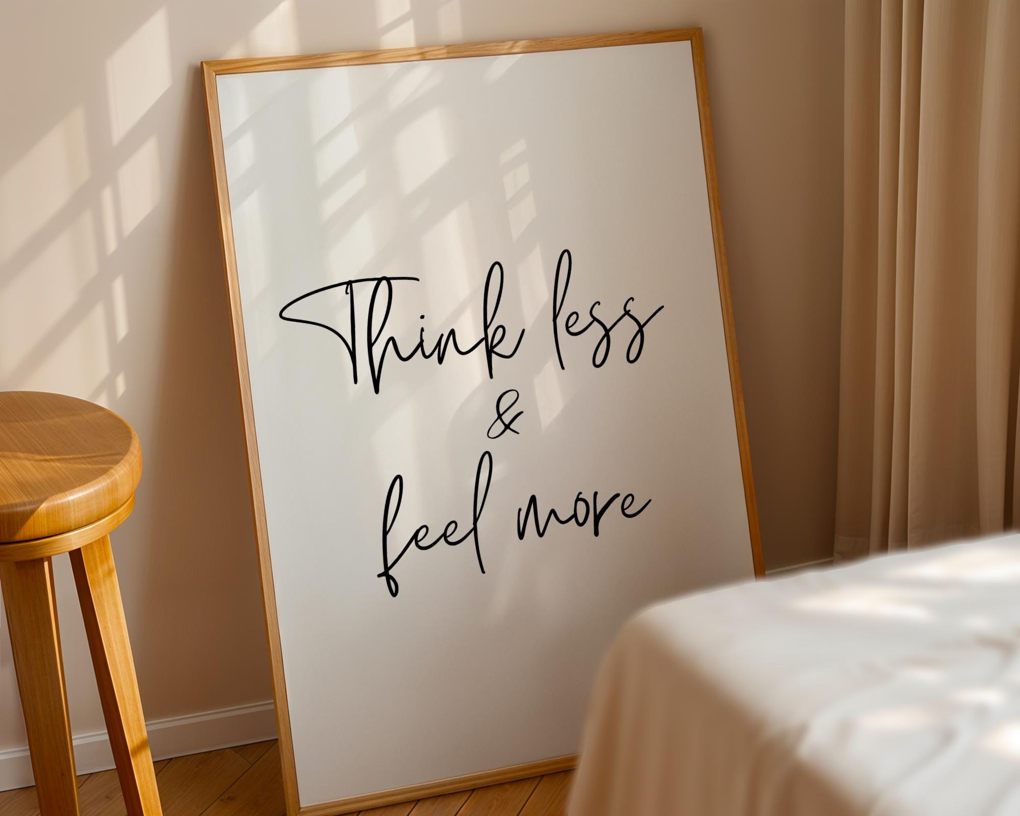 Think Less Feel More Print – Minimalist Script, Self-care Quote ...