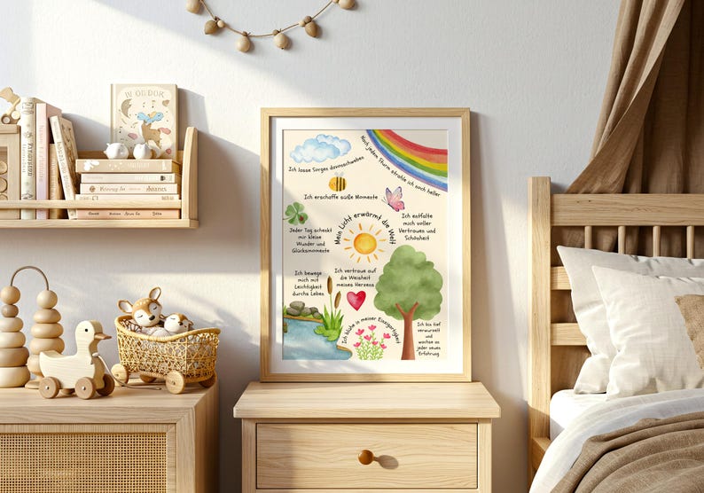 Affirmationsposter für Kinder、Positives Denken lernen、Naturillustration、Selbstliebe & Achtsamkeit、Wanddeko Kinderzimmer、Selbstvertrauen 画像 5