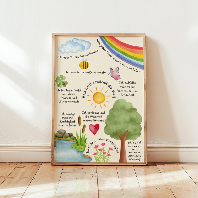 Affirmationsposter für Kinder、Positives Denken lernen、Naturillustration、Selbstliebe & Achtsamkeit、Wanddeko Kinderzimmer、Selbstvertrauen 画像 4