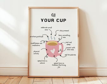 Self Care Poster, Mental Health Wall Art, Inspirational Quote, Wellness Decor, Motivational Wall Art, Cute Coffee Poster, Mindfulness Poster