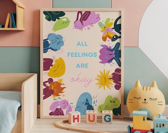 All Feelings Are Okay Poster – Kids Mental Health, Therapy Decor (Digital Download)