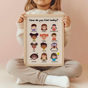 Póster de sentimientos, póster de aprendizaje, póster montessori, arte mural de afirmación, póster de salud mental, póster de aprendizaje para niños, póster de emociones para niños