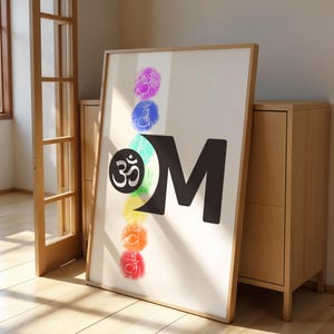 Chakra Wall Art with Om Symbol – Spiritual Yoga Poster for Meditation Room, Energy Healing & Mindfulness Printable Decor, Chakra Alignment