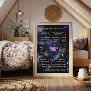 Spiritual Galaxy Affirmation Poster – Cosmic Trust Quotes Wall Art – Law of Attraction Decor – Trust the Universe Inspirational Print