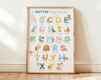 Christliches ABC Poster für Kinder – 「In Gottes Augen bin ich」 (デジタル ダウンロード)