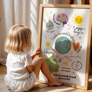 Positive wall art for children with brain, sun, tree and heart